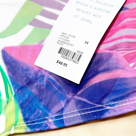 NWT Swim by Cacique Multicolor Tropical Bikini Bottom Size 14 - Picture 6 of 13